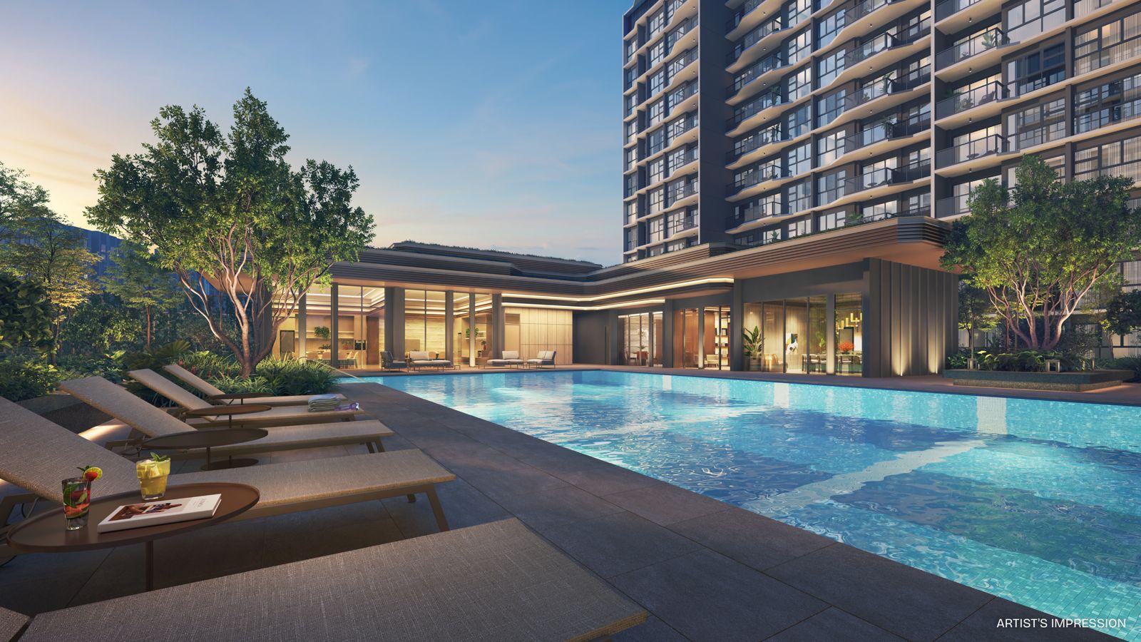 Pinery Residences resort-style pool and clubhouse pavilion render by Hoi Hup Realty and Sunway MCL