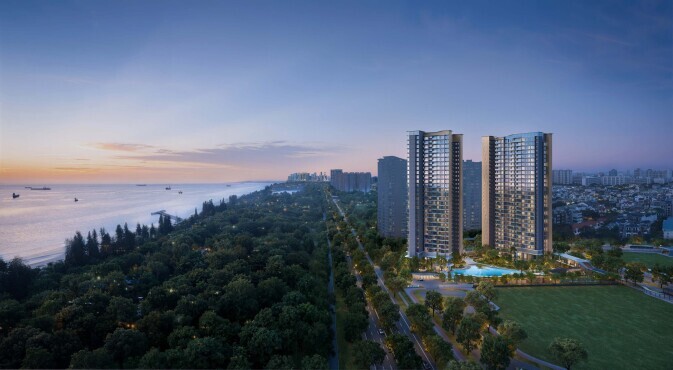 Vela Bay official project render showing two 31-storey towers at Bayshore Road, Singapore's first new condo launch in the Bayshore precinct in over 25 years