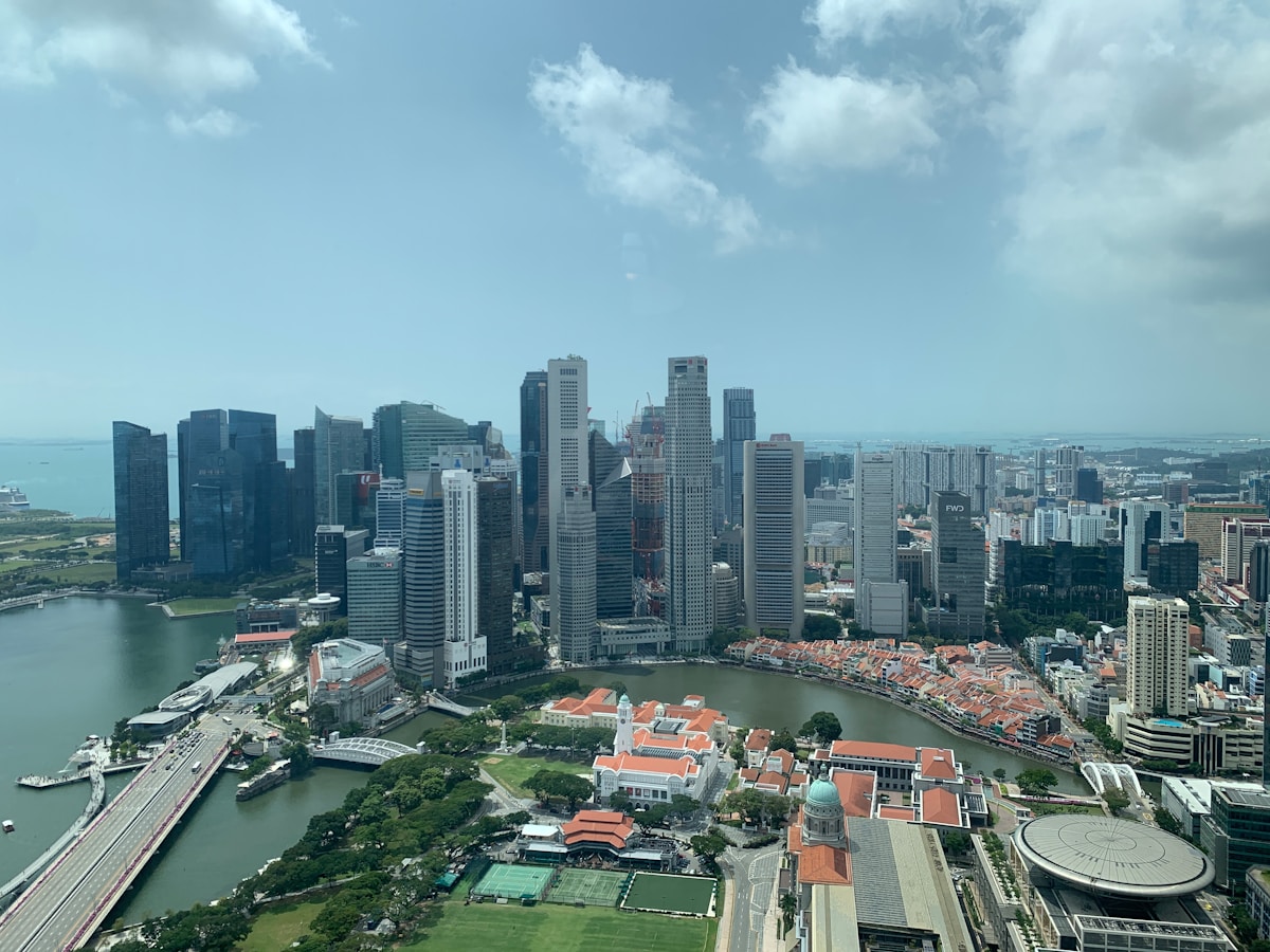 Aerial view of Singapore's CBD, Boat Quay, and the Singapore River showing the mix of Grade A office towers and surrounding mixed-use development